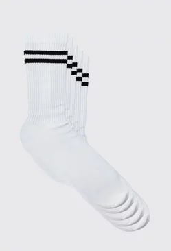 5 Pack Sport Stripe Socks White