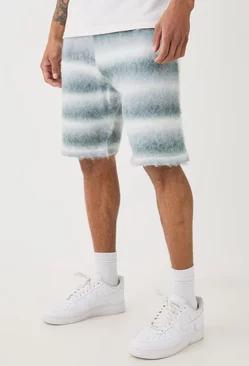 Relaxed Mid Length Knitted Brushed Stripe Short In Teal Teal