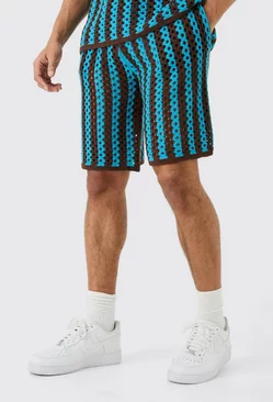 Relaxed Open Stitch Knitted Shorts Teal