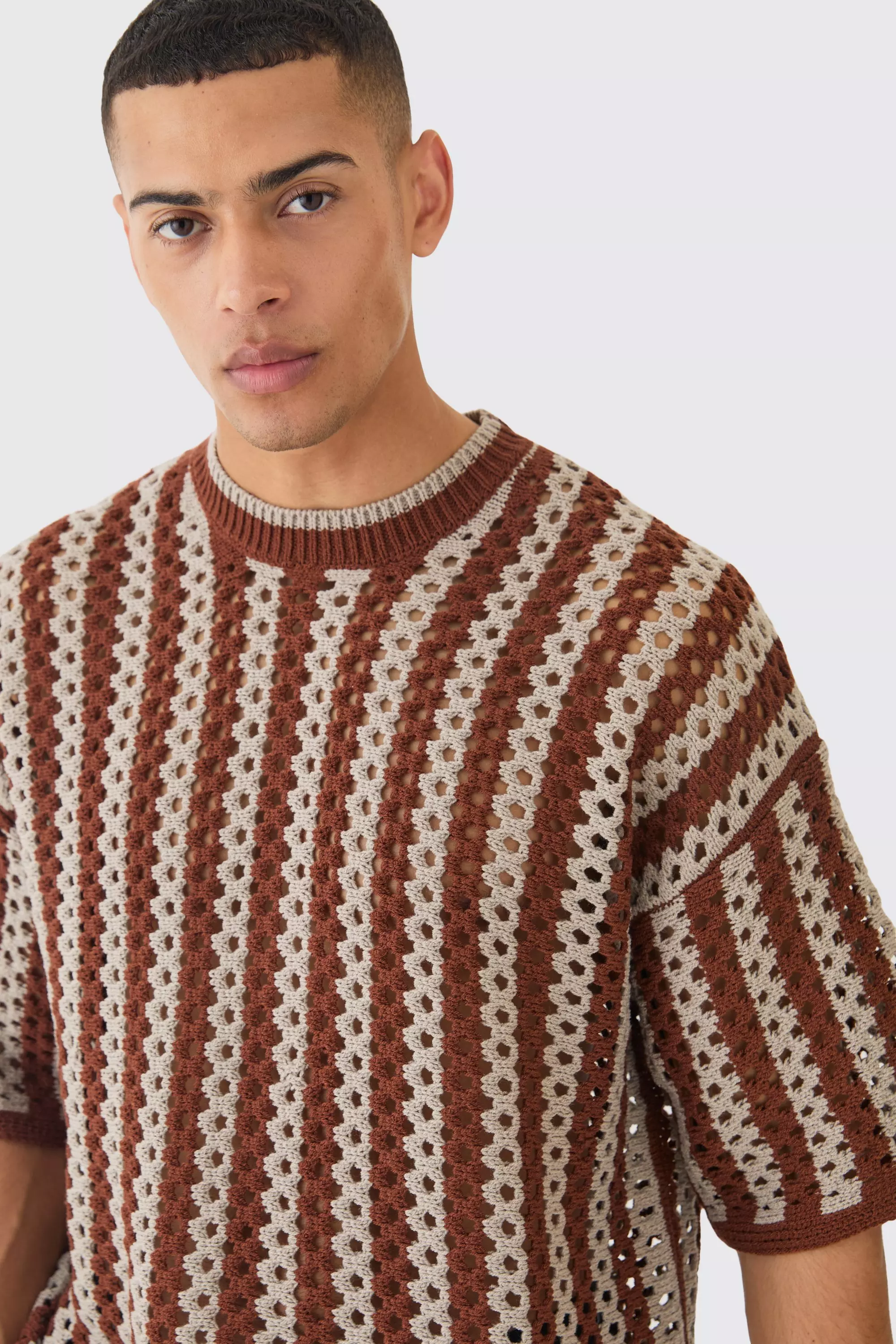 Chocolate Oversized Open Stitch Stripe T-shirt alternative image