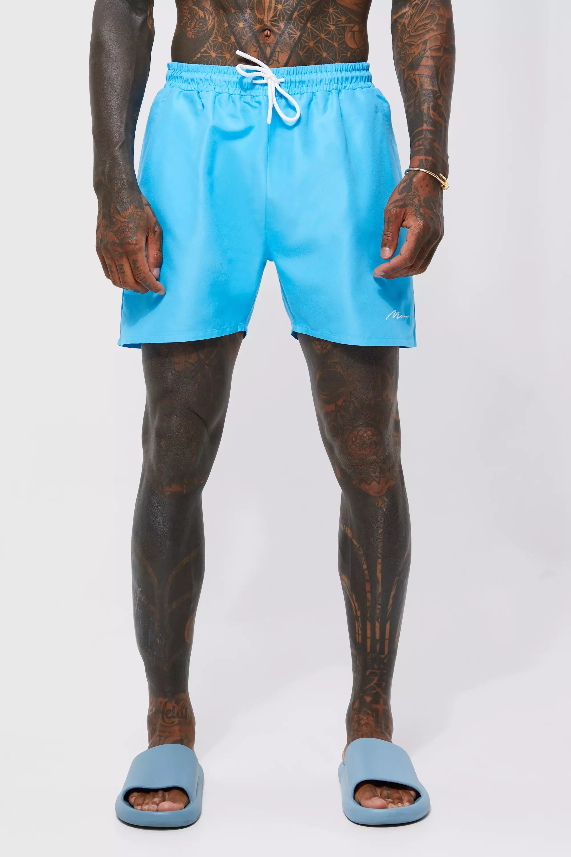 Light Brown Man Signature Mid Length Swim Short