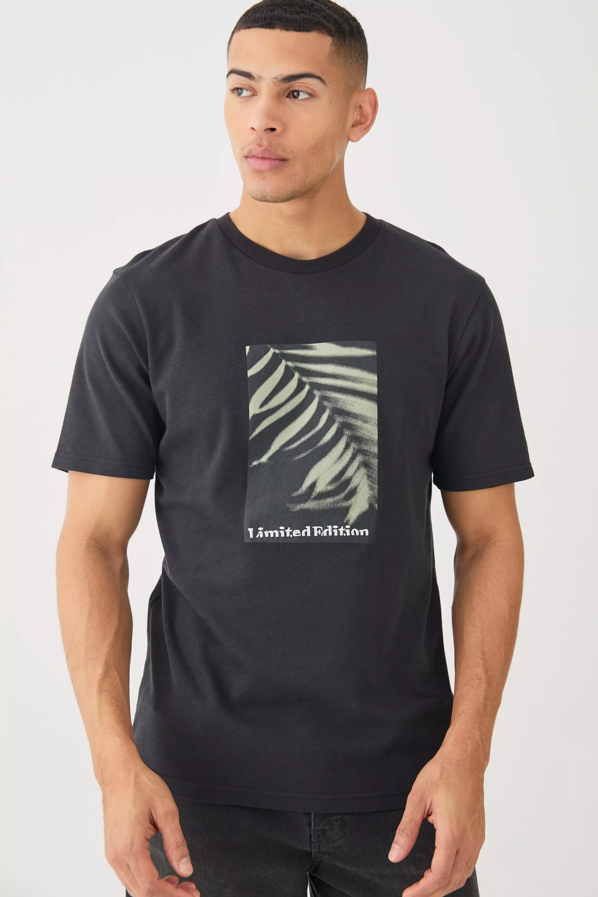 Black Heavyweight Interlock Palm Graphic Embroidered T-shirt