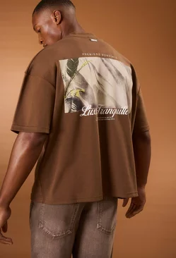 Oversized Boxy Heavyweight Embroidered Puff Print T-shirt Chocolate
