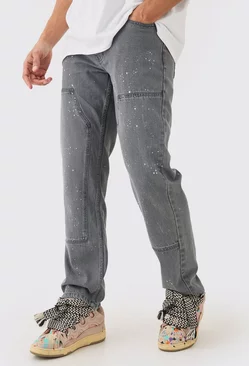 Grey Relaxed Rigid Carpenter Paint Splatter Overdyed Jeans