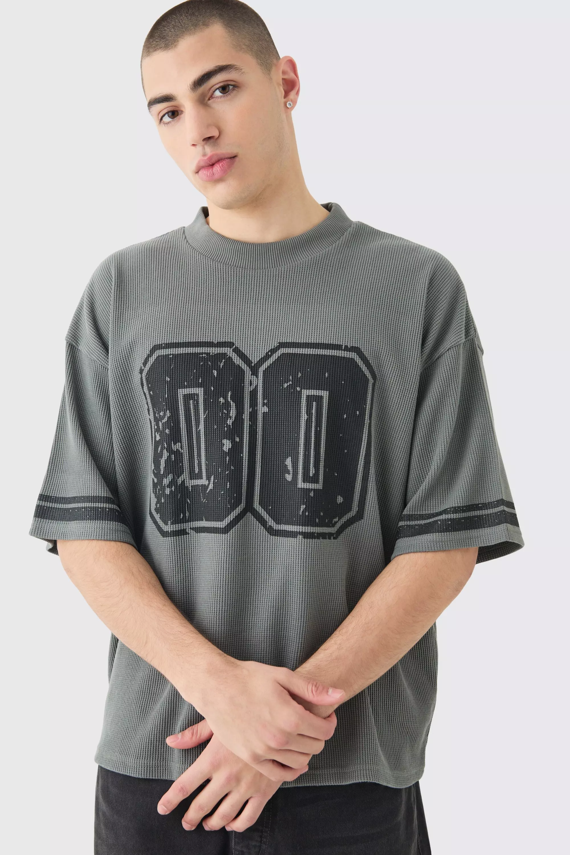 Oversized Boxy Heavyweight Waffle Varsity T-shirt Charcoal