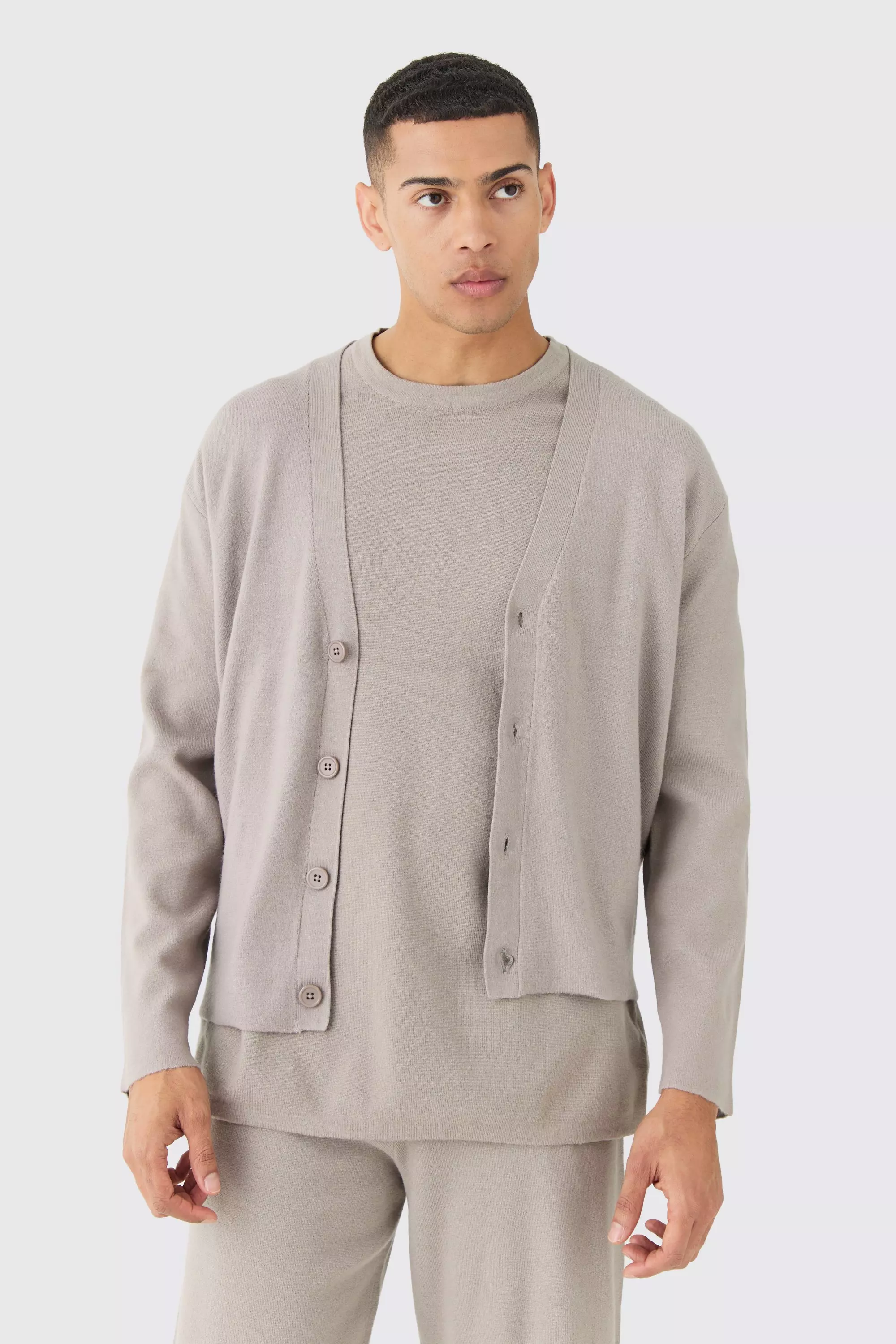 Boxy Fit Knitted Cardigan Light grey