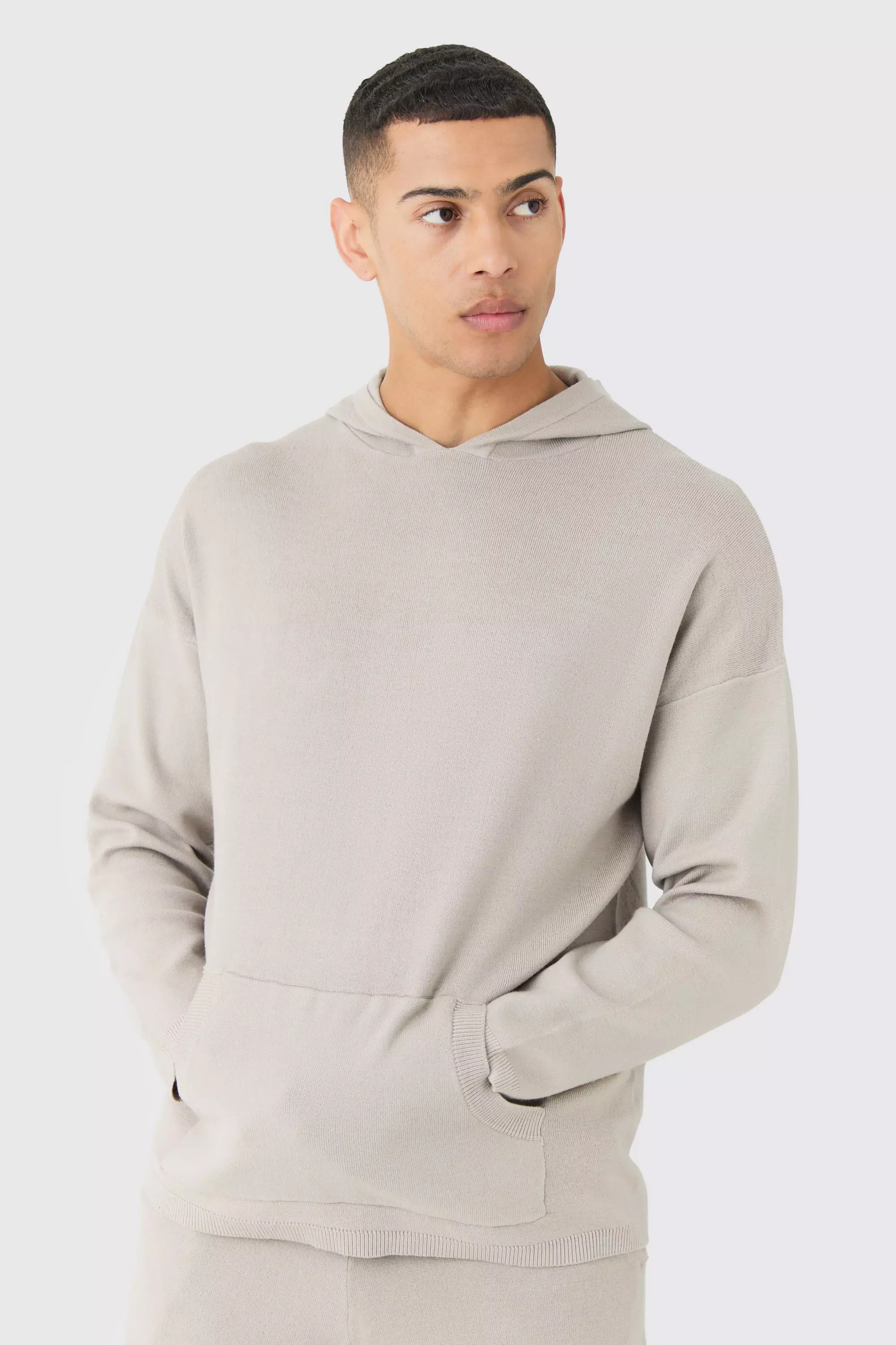 Regular Fit Knitted Hoodie Light grey