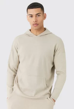 Regular Fit Knitted Hoodie Stone