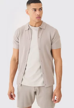 Grey Regular Fit Short Sleeve Knitted Shirt