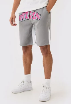 Oversized Official Grafitti Gusset Shorts Charcoal