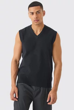 Regular Fit V Neck Knitted Vest Black