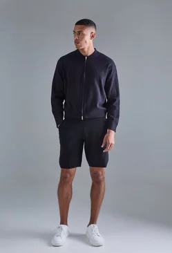 Knitted Sweater Short Tracksuit Black