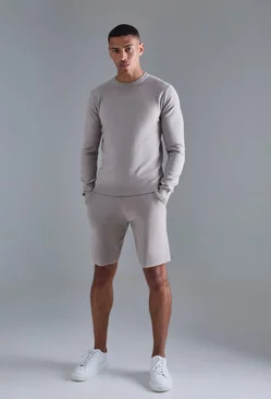 Knitted Sweater Short Tracksuit Light grey