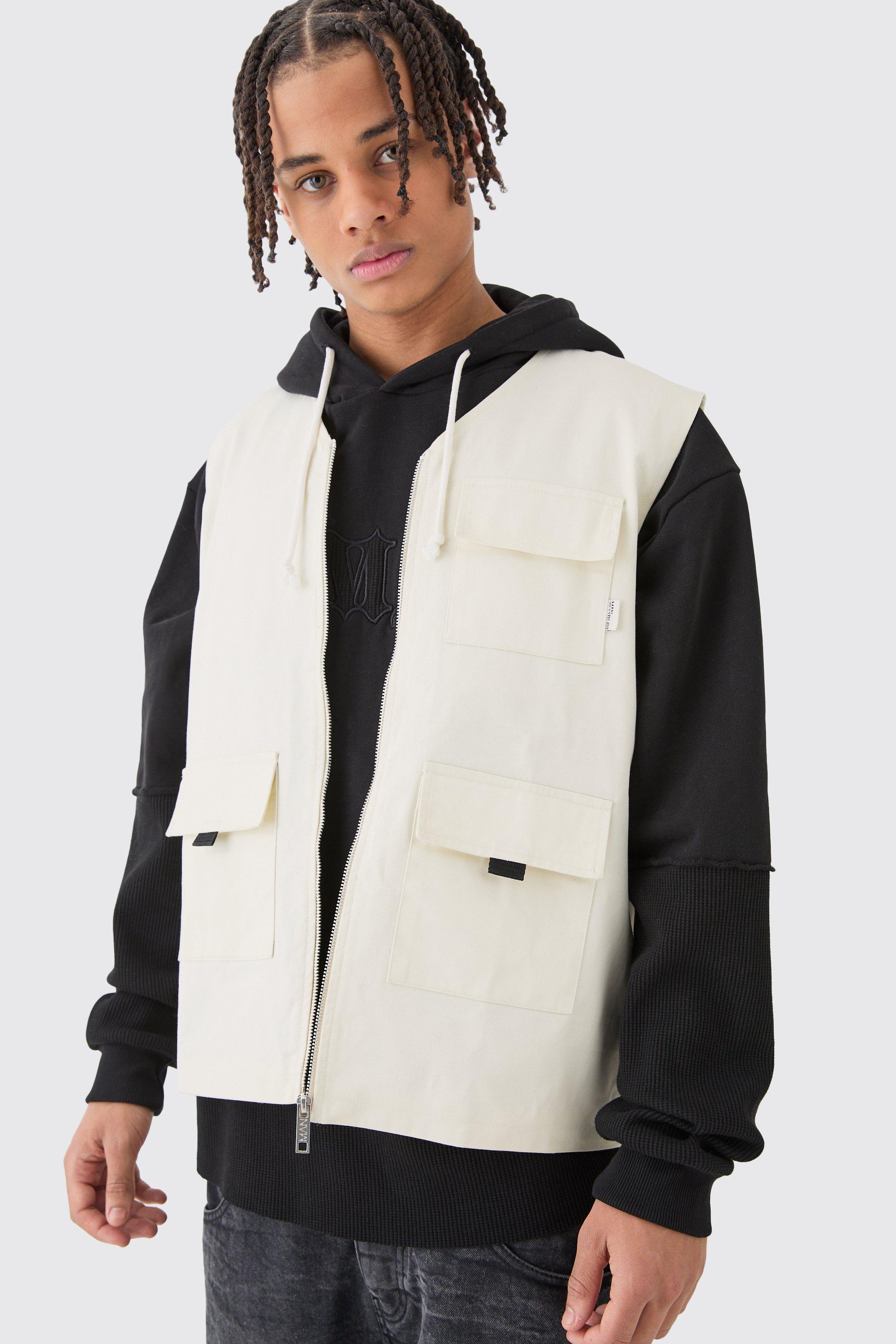 Twill Utility Vest In Ecru | boohooMAN USA