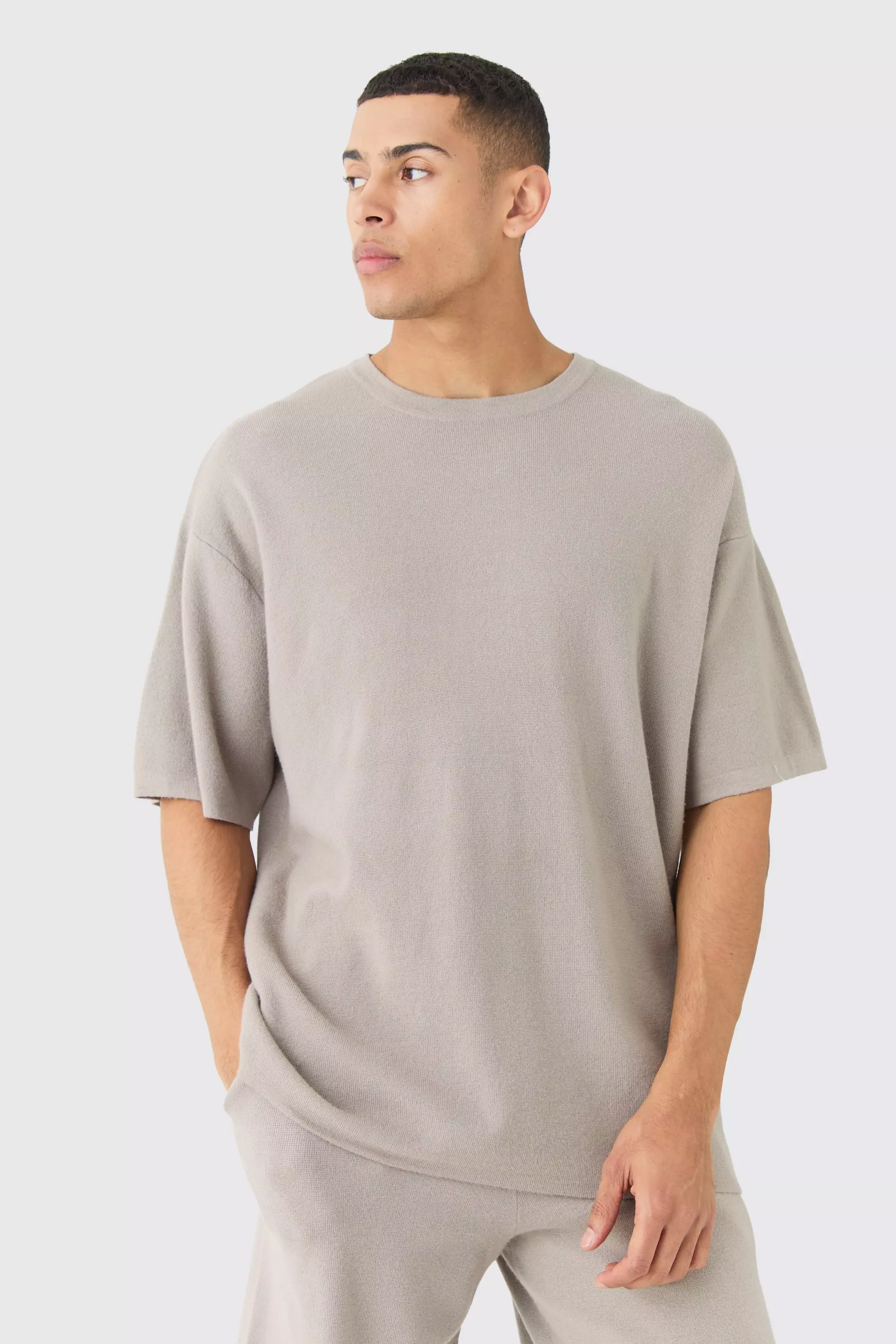 Grey Oversized Knitted T-shirt