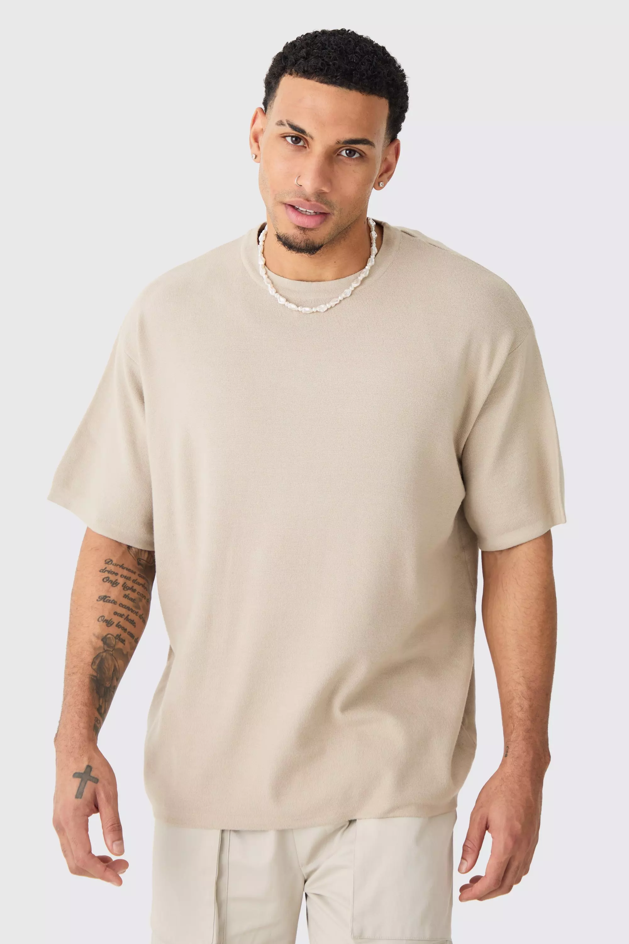Stone Beige Oversized Knitted T-shirt