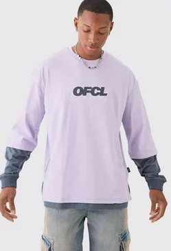 Oversized Washed Carded Heavy Ofcl Faux Layer T-shirt Lilac