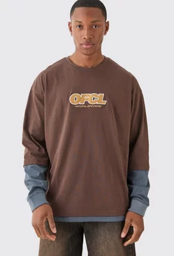 Oversized Washed Carded Heavy Ofcl Faux Layer T-shirt Chocolate