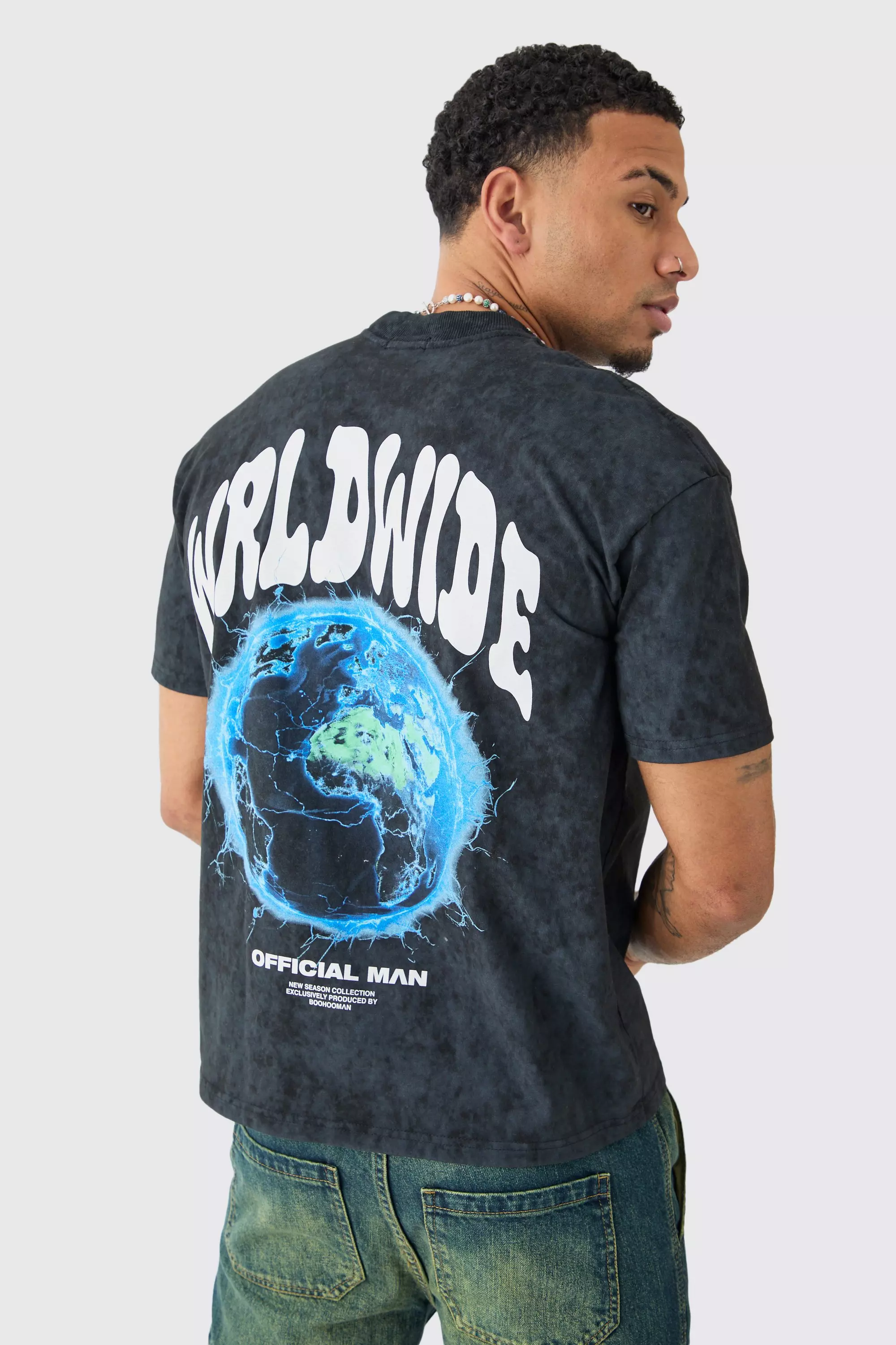Black Oversized Heavyweight Worldwide T-shirt