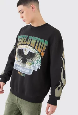 Black Oversized Eagle Graphic Sweatshirt