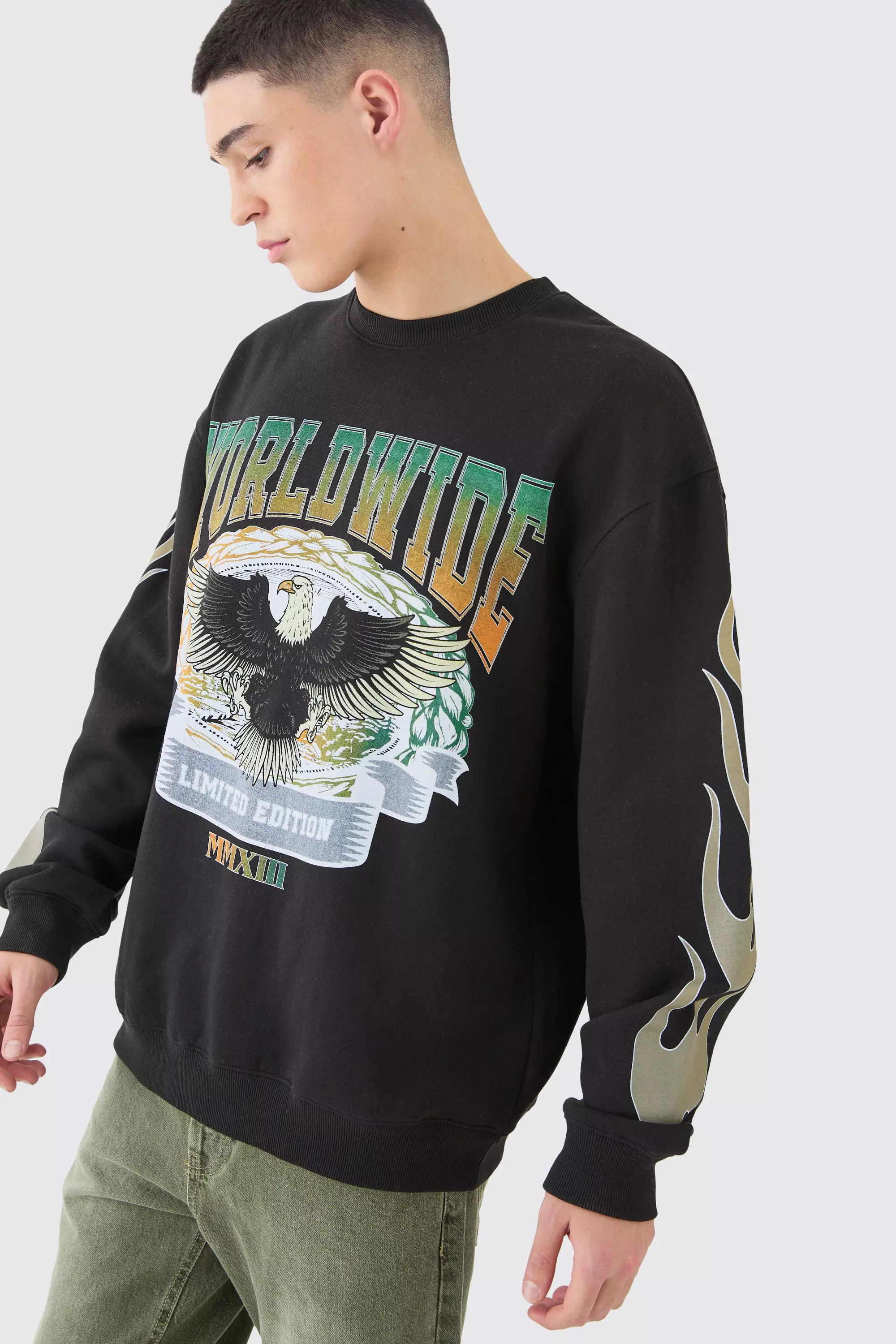Oversized Eagle Graphic Sweatshirt Black