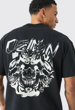 Oversized Heavyweight Skull Graphic T-shirt Black