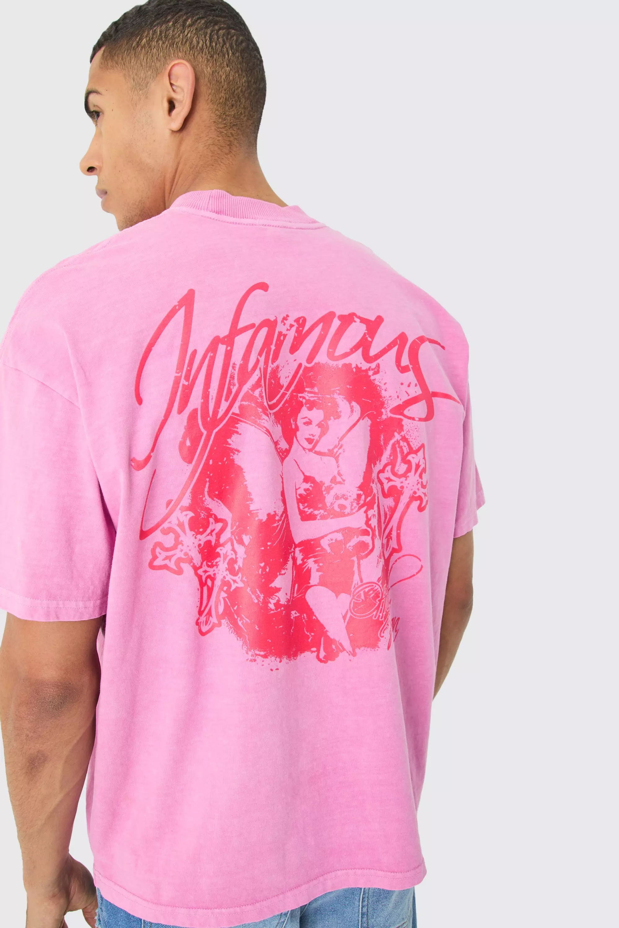 Pink Oversized Heavyweight Overdyed Graphic T-shirt