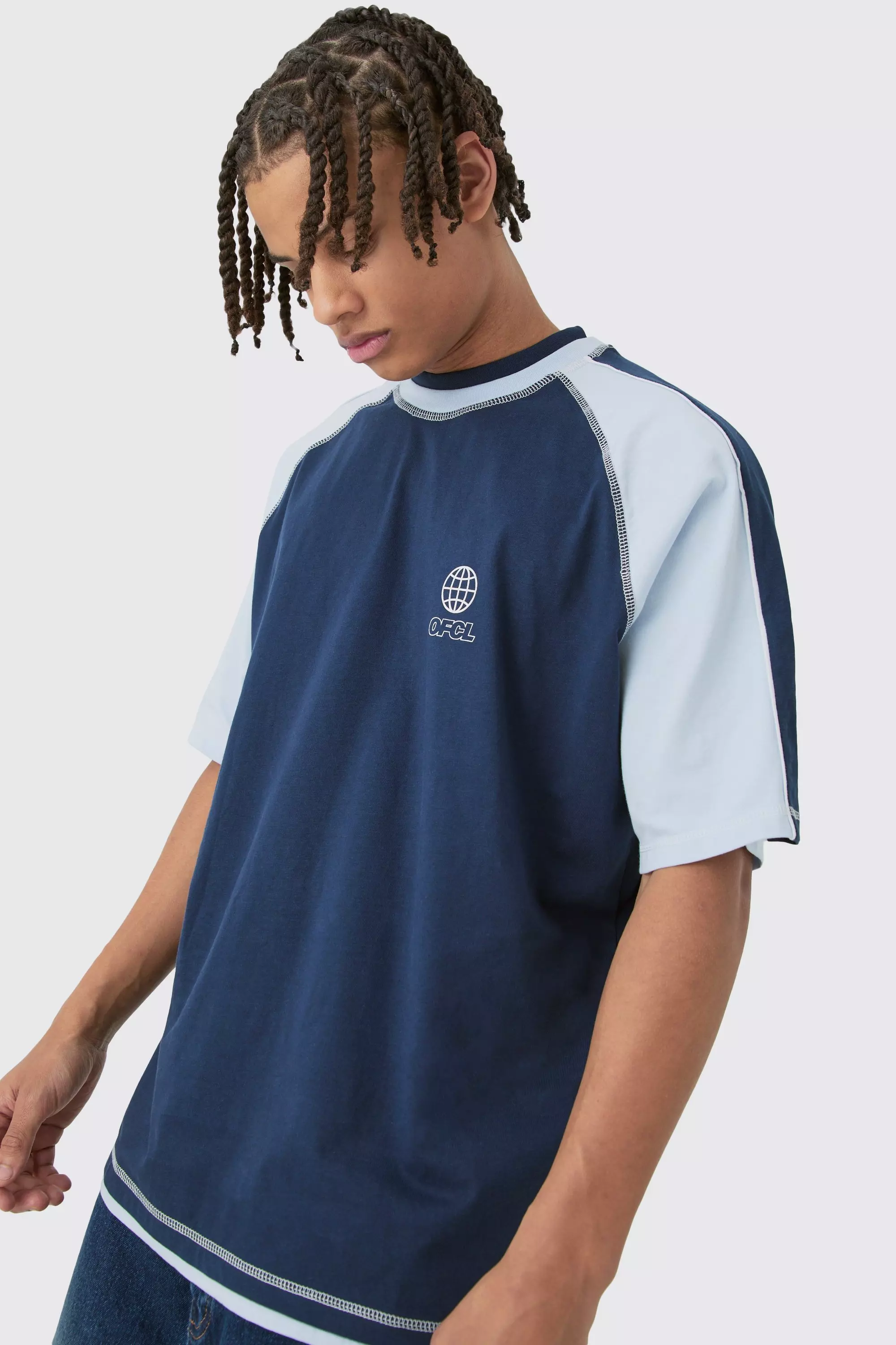 Blue Oversized Carded Heavy Panelled OFCL T-shirt