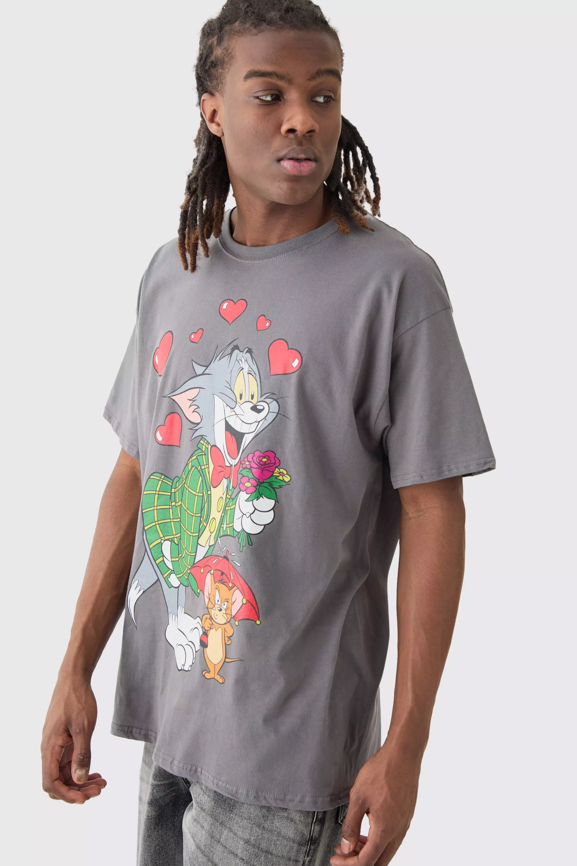 Oversized Tom And Jerry Valentines License T-shirt Charcoal