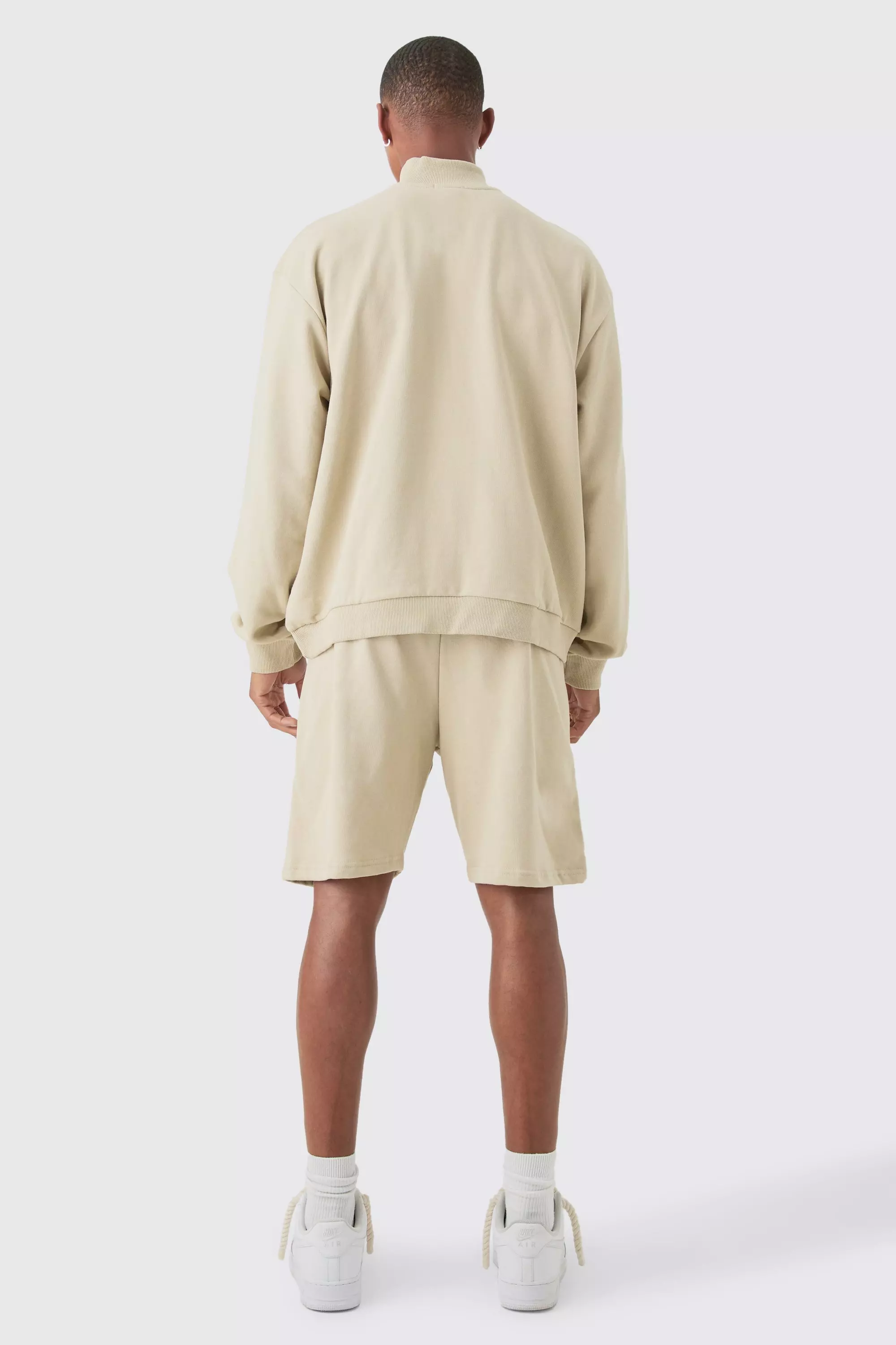 Oversized Boxy 1/4 Zip Sweatshirt Loopback Short Tracksuit | boohooMAN