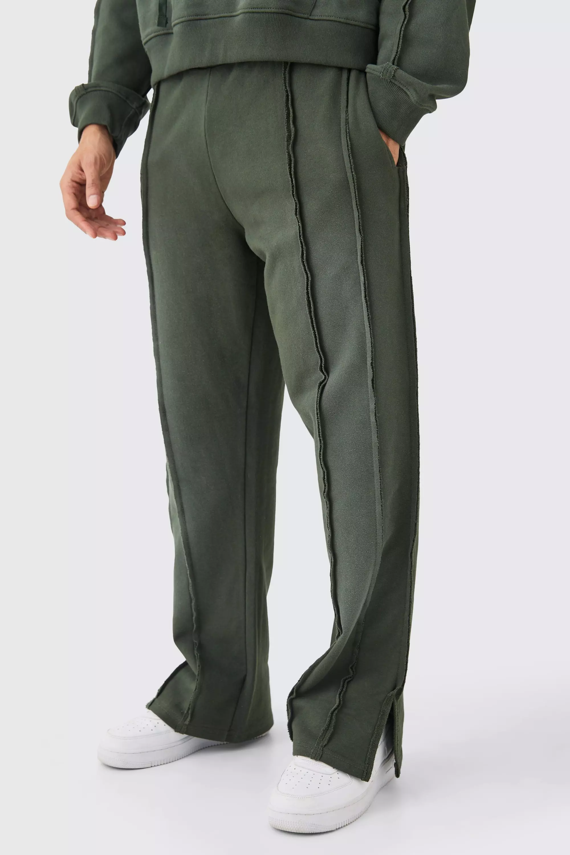 Dark green Gebleekte Baggy Joggingbroek Met Onbewerkte Naaddetail alternatieve afbeelding