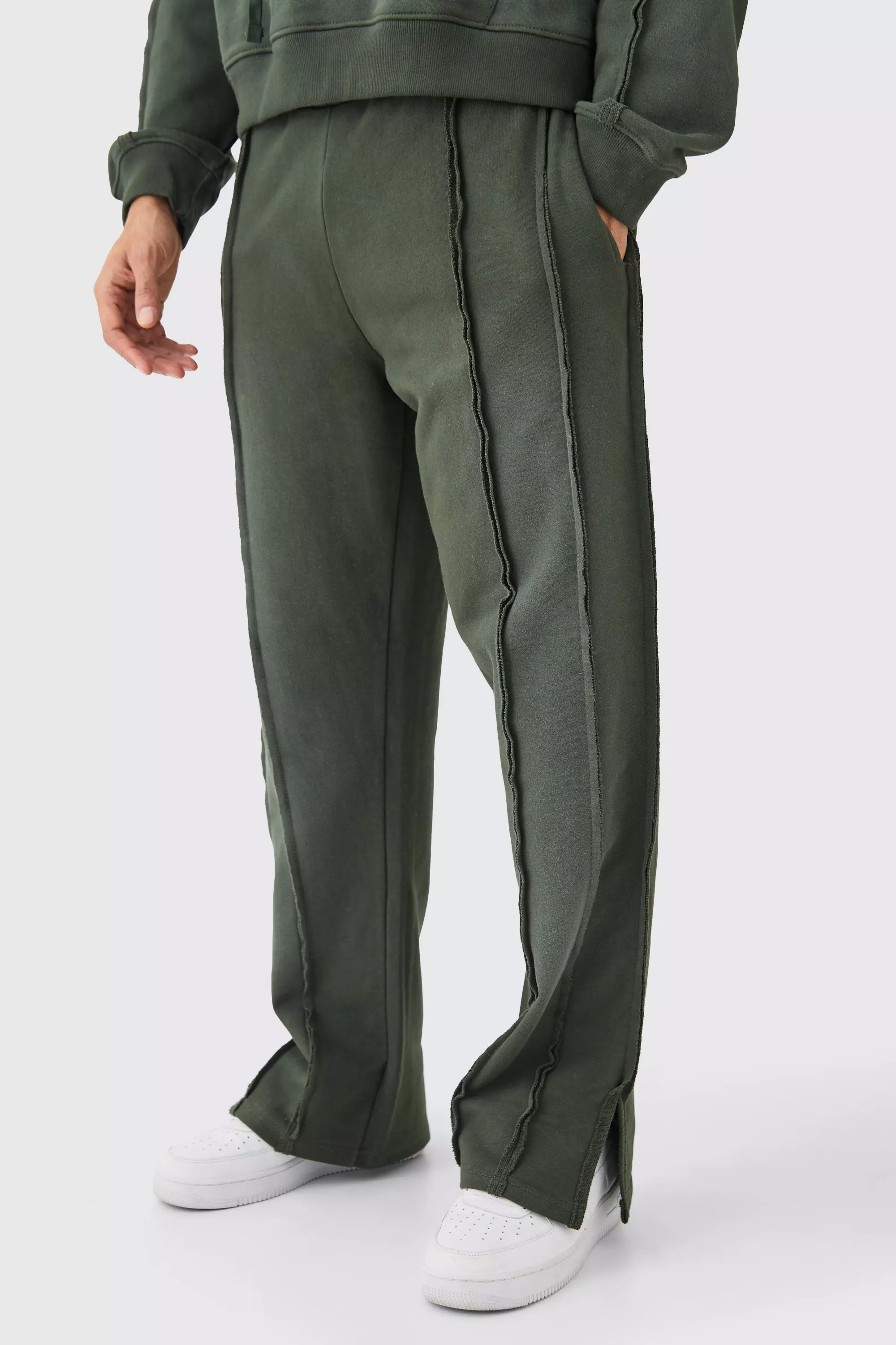 Green Relaxed Raw Seam Spray Wash Joggers