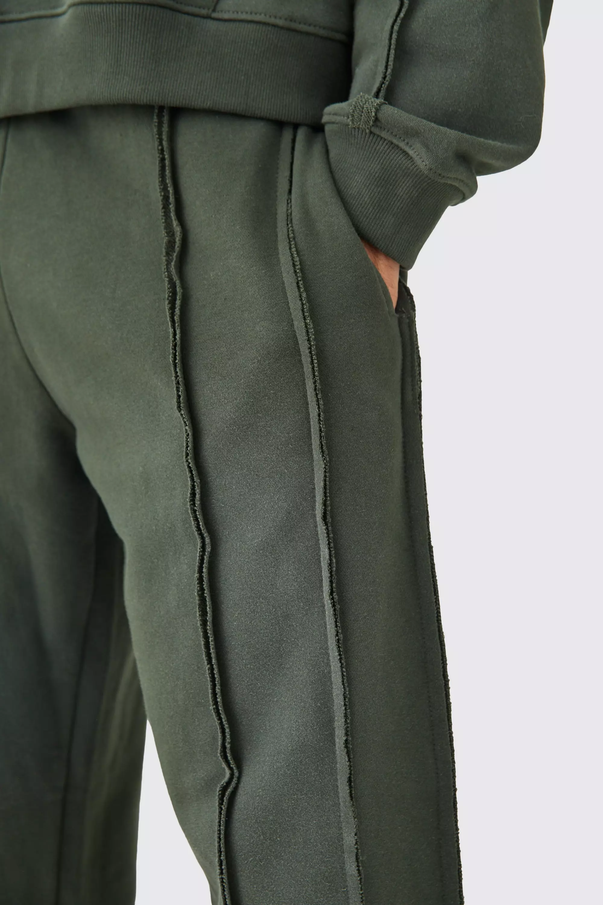 Dark green Gebleekte Baggy Joggingbroek Met Onbewerkte Naaddetail alternatieve afbeelding