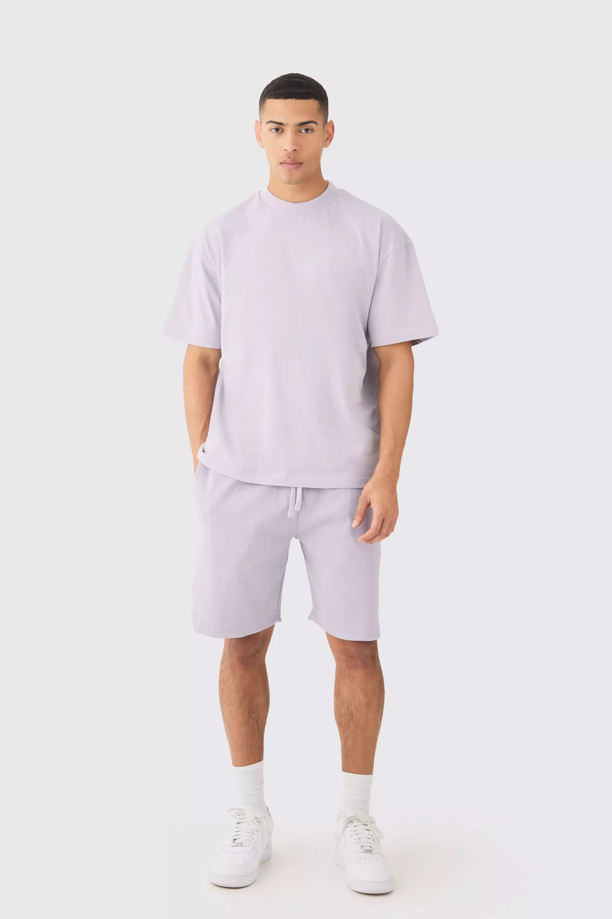 Oversized Heavyweight Tshirt & Ribbed Shorts Set Lilac