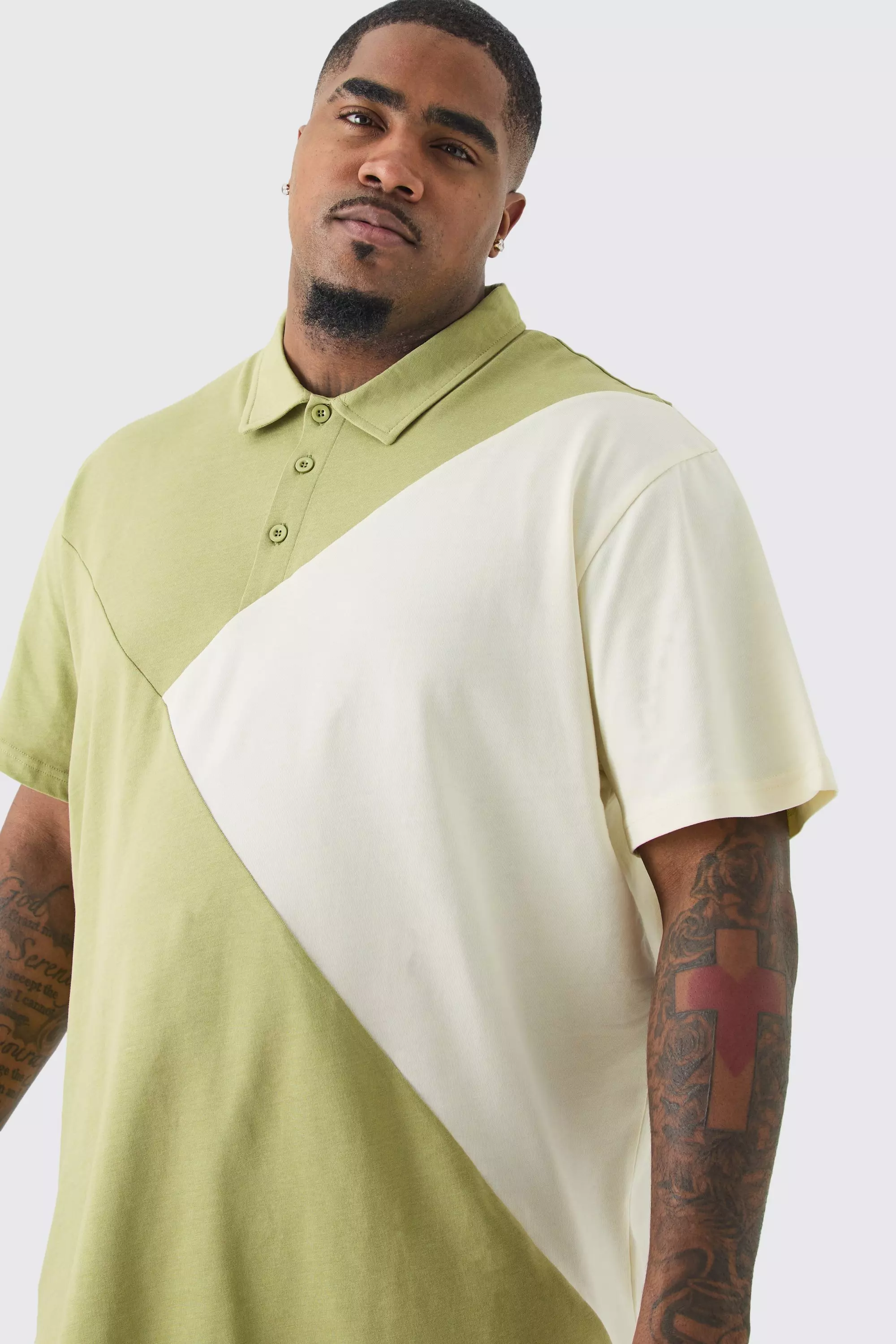 Plus Colour Block Polo Khaki