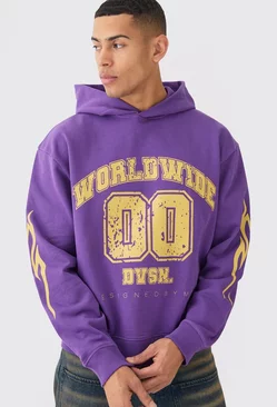 Purple Oversized Boxy Worldwide Varsity Hoodie