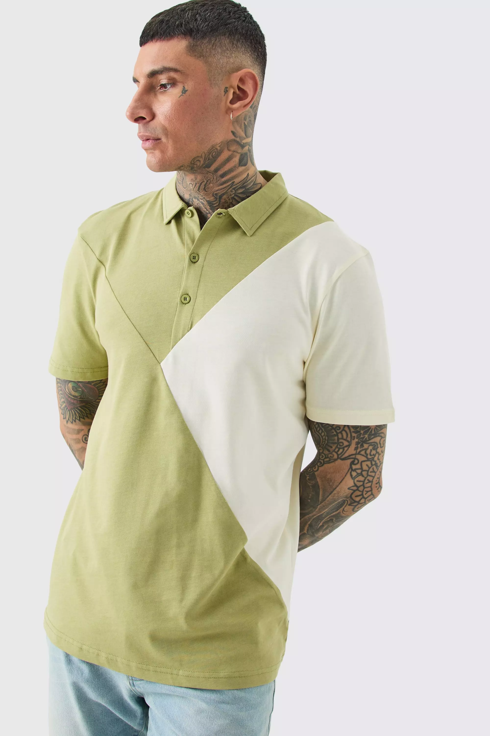 Tall Colour Block Polo Khaki