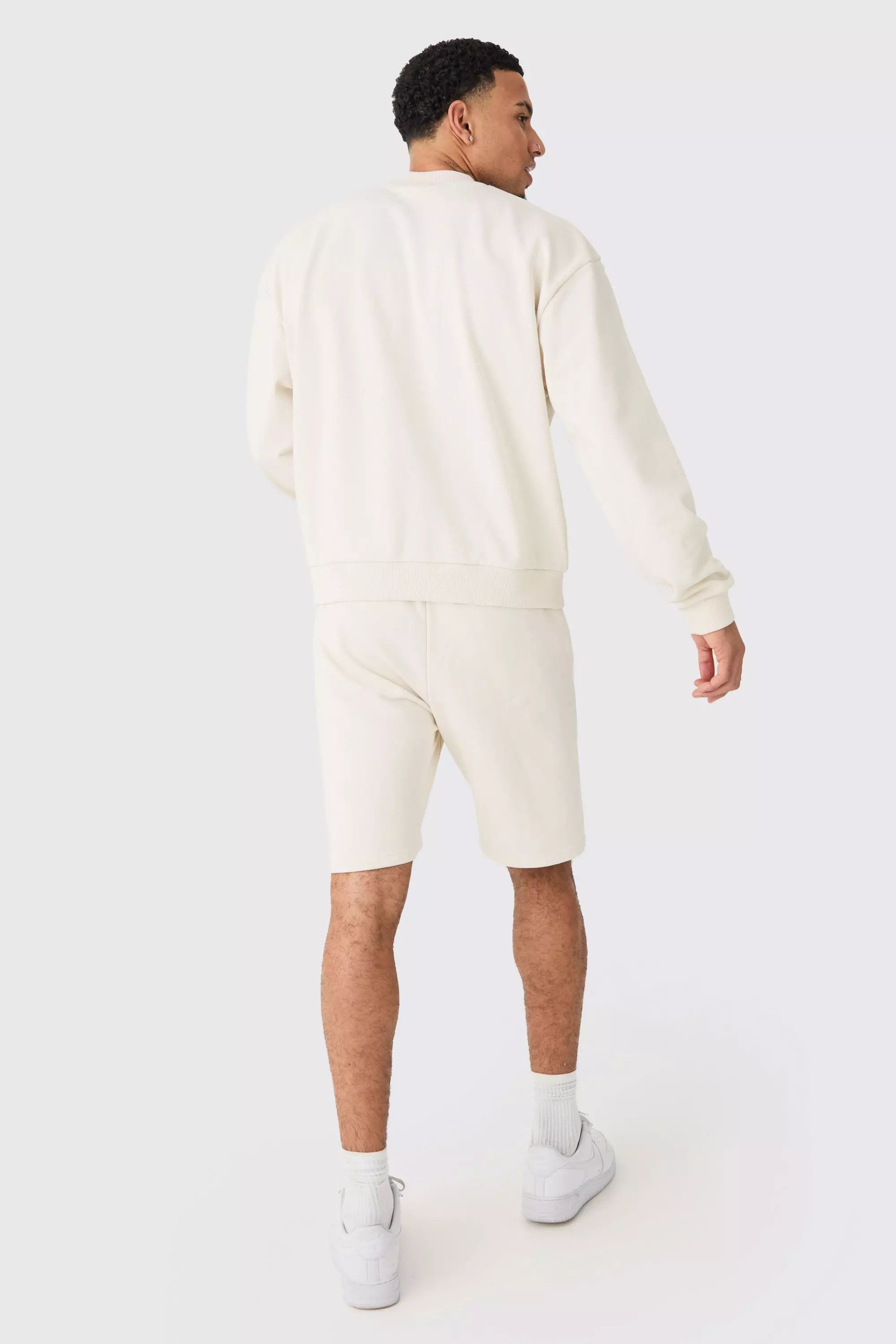 Oversized Extended Neck Heavy Sweatshirt Short Tracksuit boohooMAN