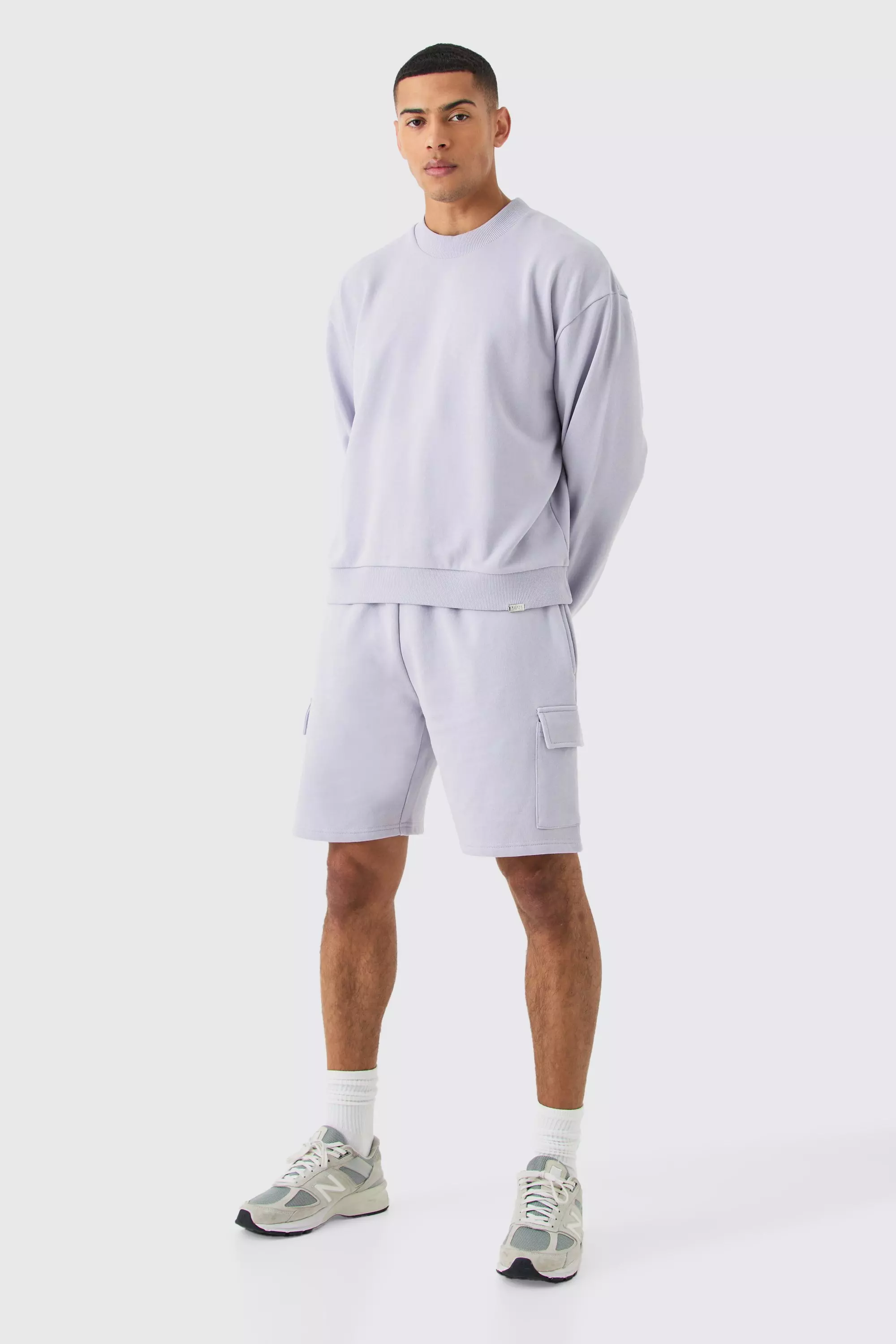 Lilac Purple Oversized Heavy Sweatshirt Short Cargo Tracksuit