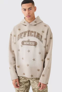 Oversized Drop Shoulder Washed Star Official Hoodie Stone