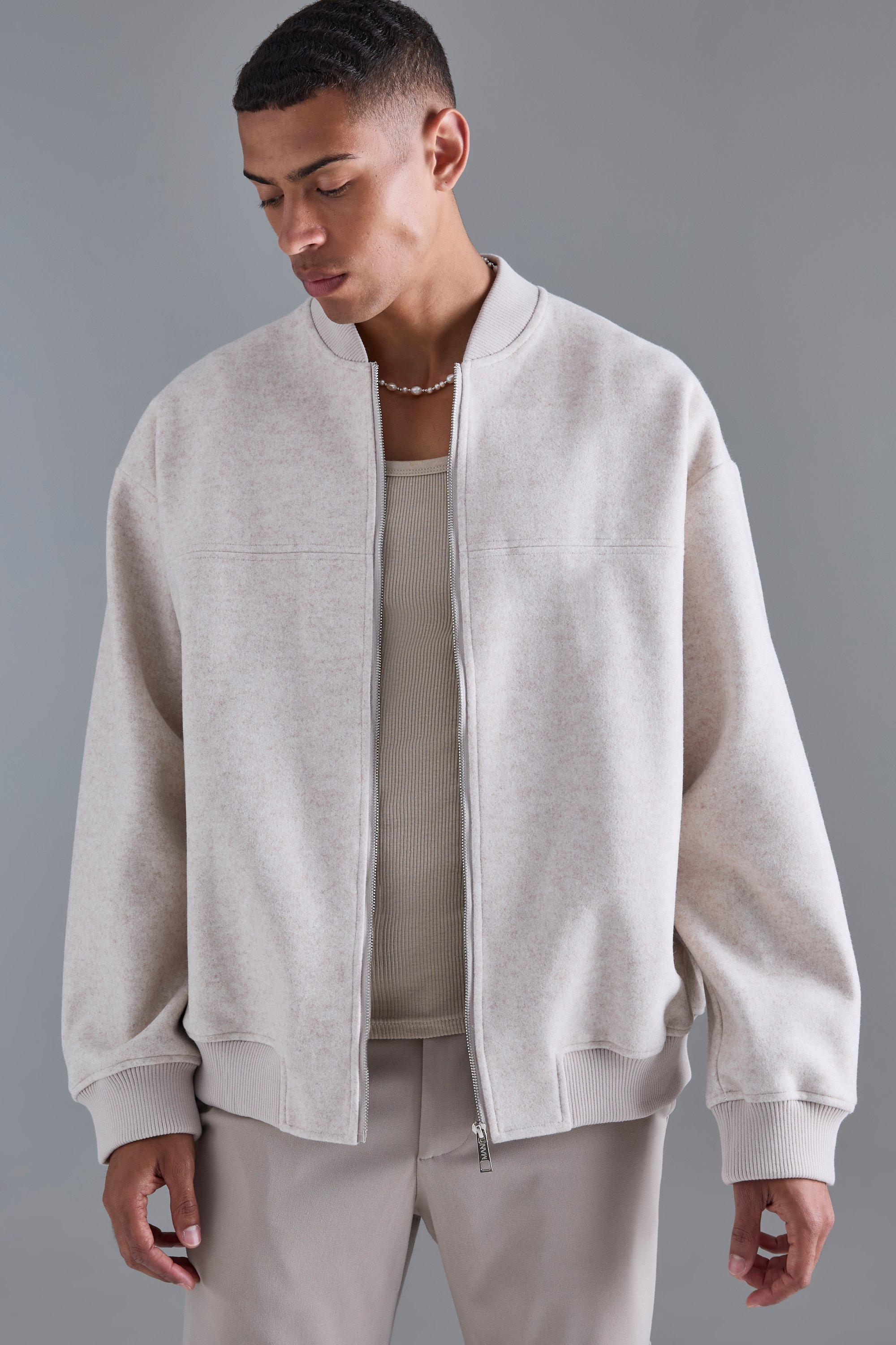 Oversized Salt And Pepper Melton Bomber Jacket boohooMAN UK