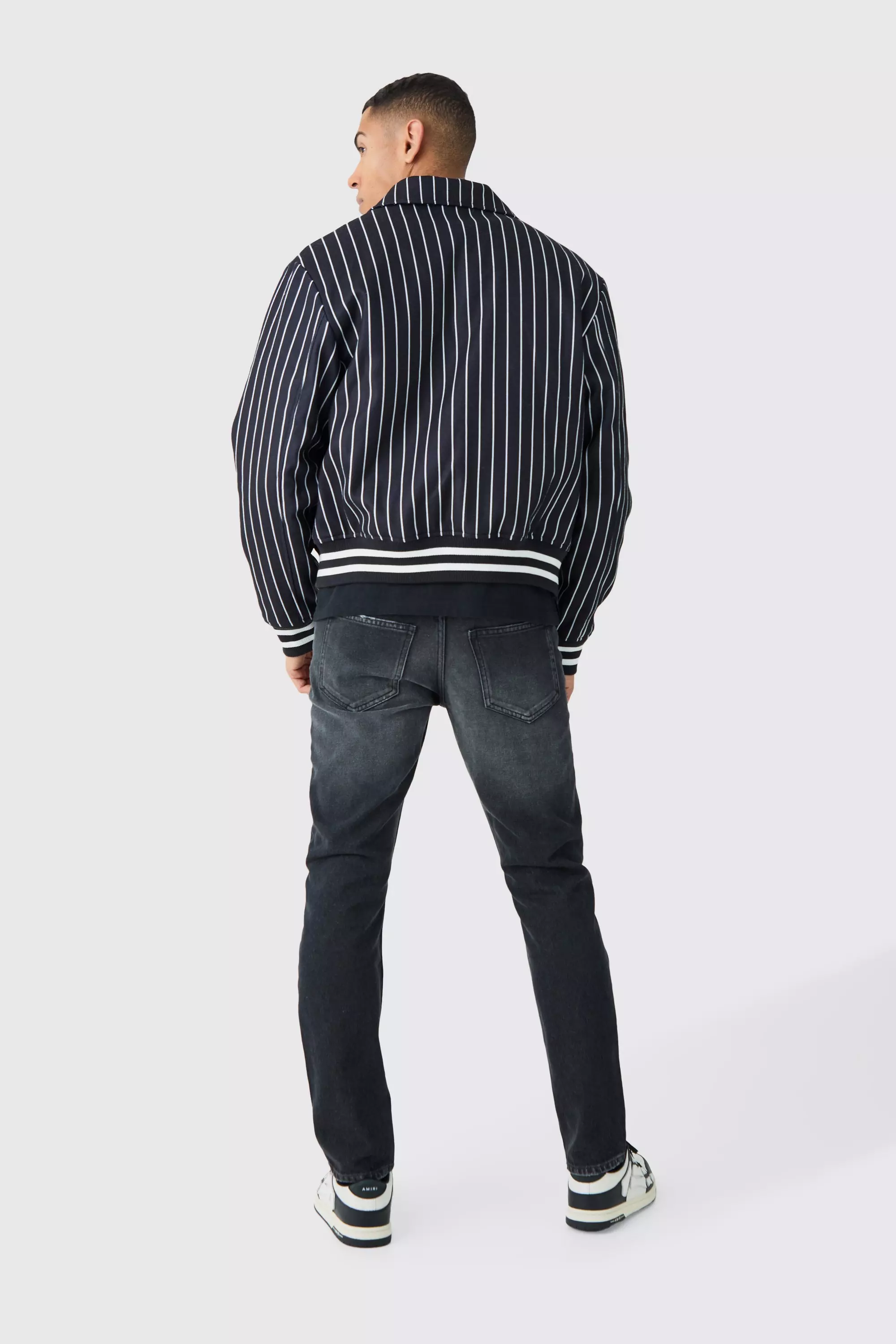 Pinstripe varsity jacket best sale