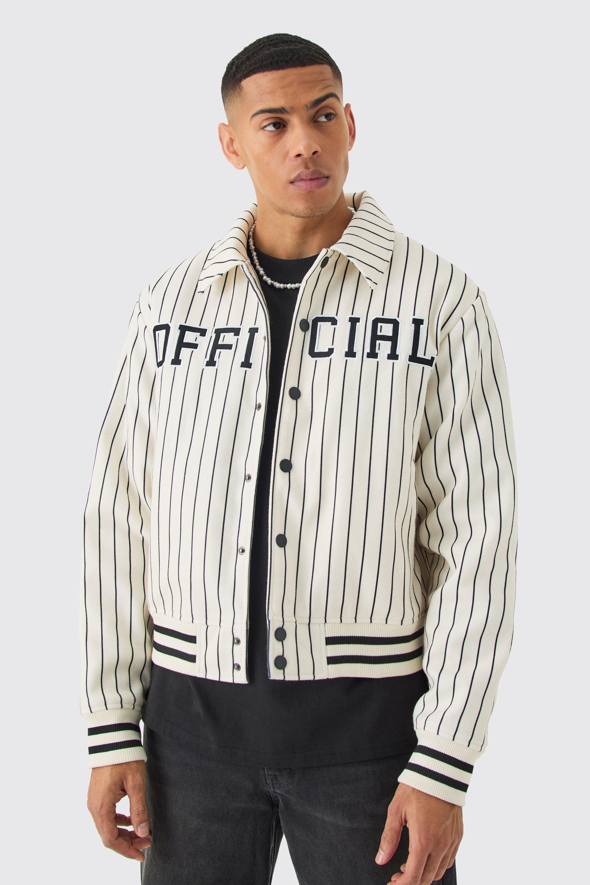 Pinstripe varsity jacket outlet