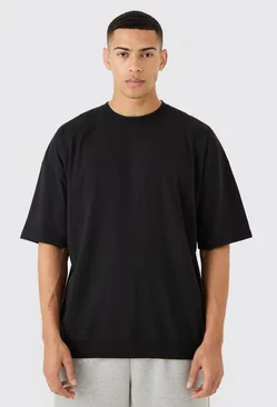Black Oversized Ribbed Hem T-shirt