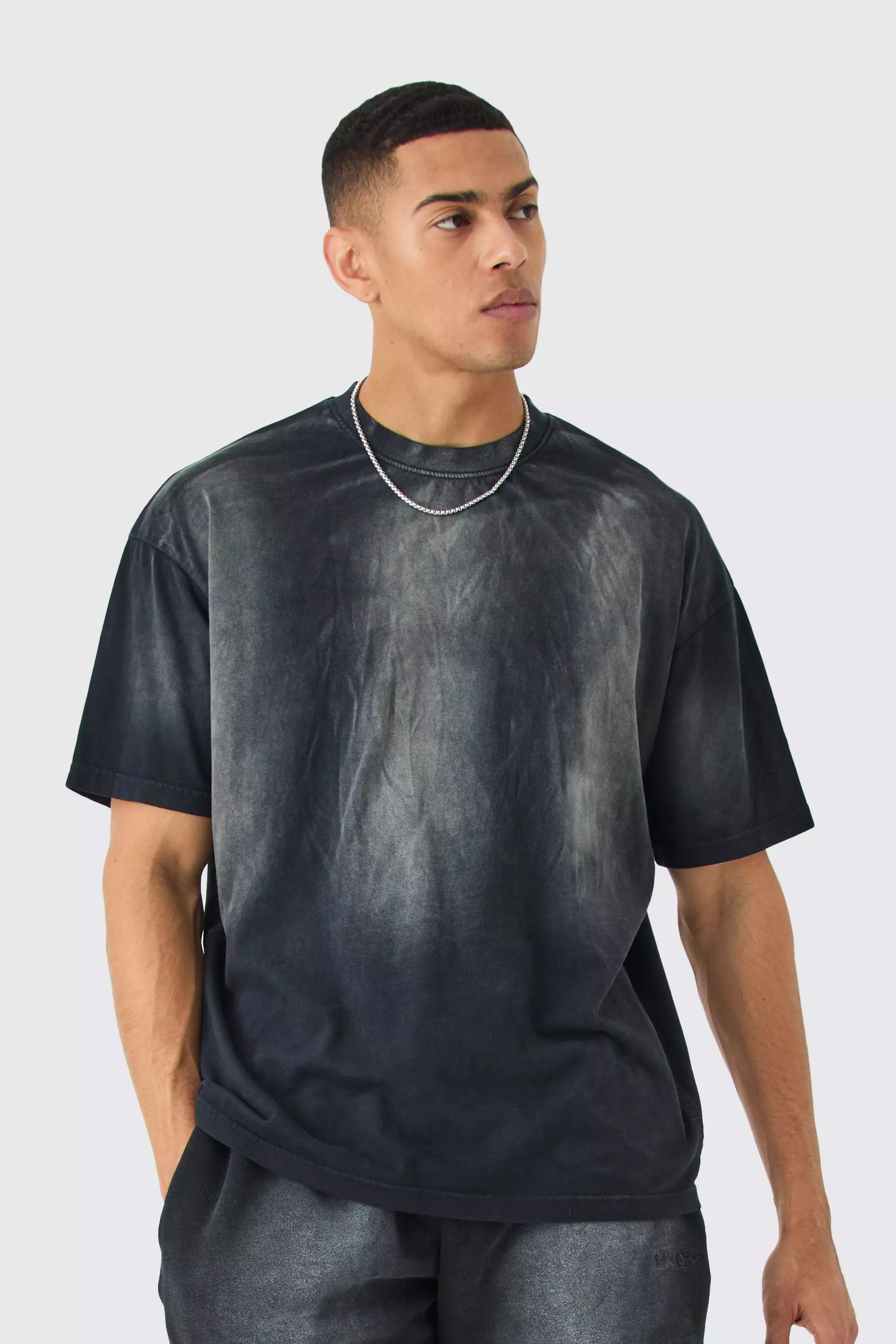 Black Man Oversized Extended Neck Sun Bleach T-shirt
