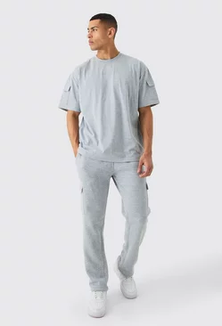 Grey Man Roman Oversized Cargo T-shirt And Jogger Set