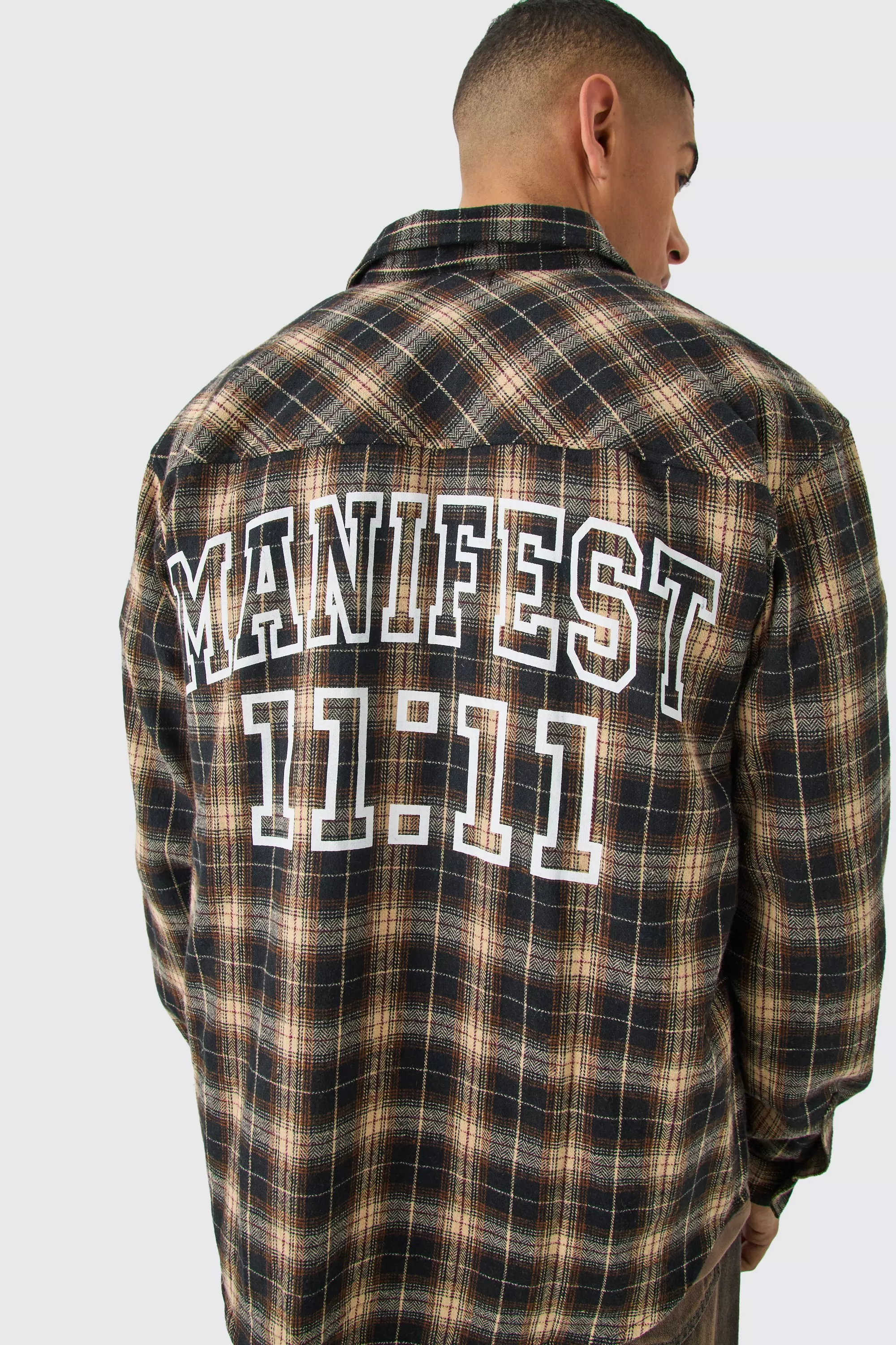 Manifest Back Print Flannel Shirt Brown