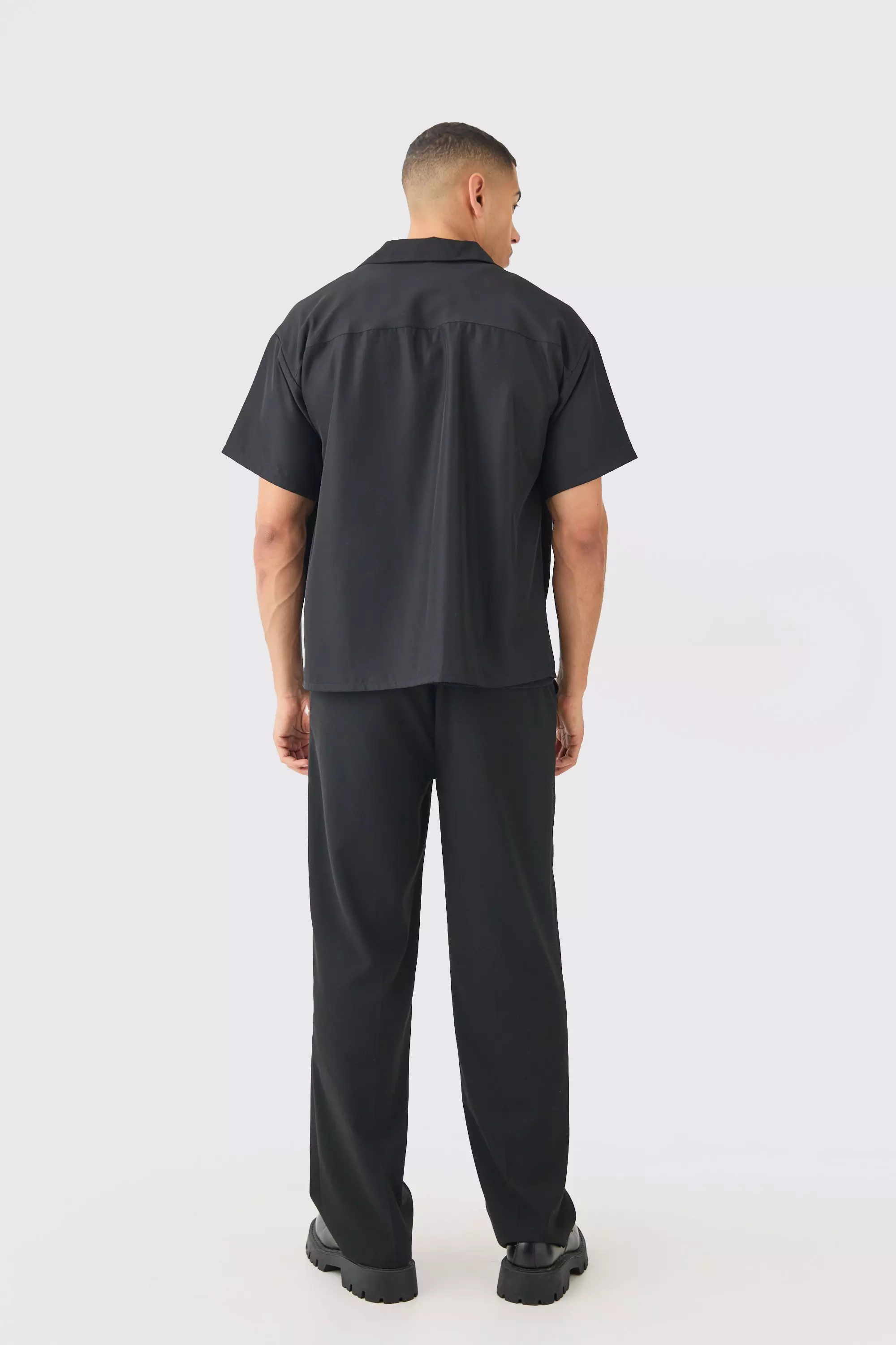 Black Boxy Soft Twill Cartoon Leaf Embroidered Shirt alternative image