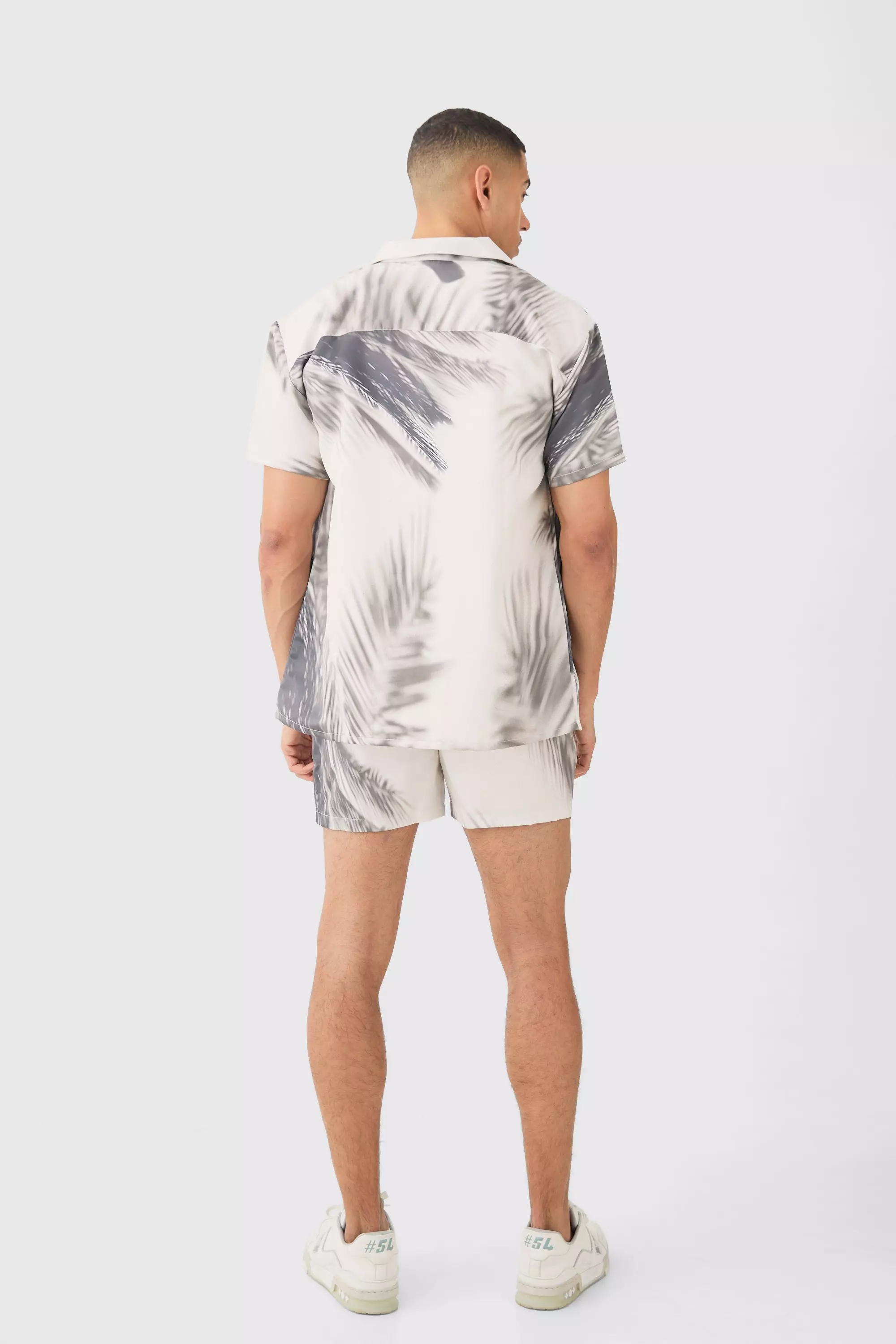 Brown Oversized Satin Branch Print Shirt And Short alternative image