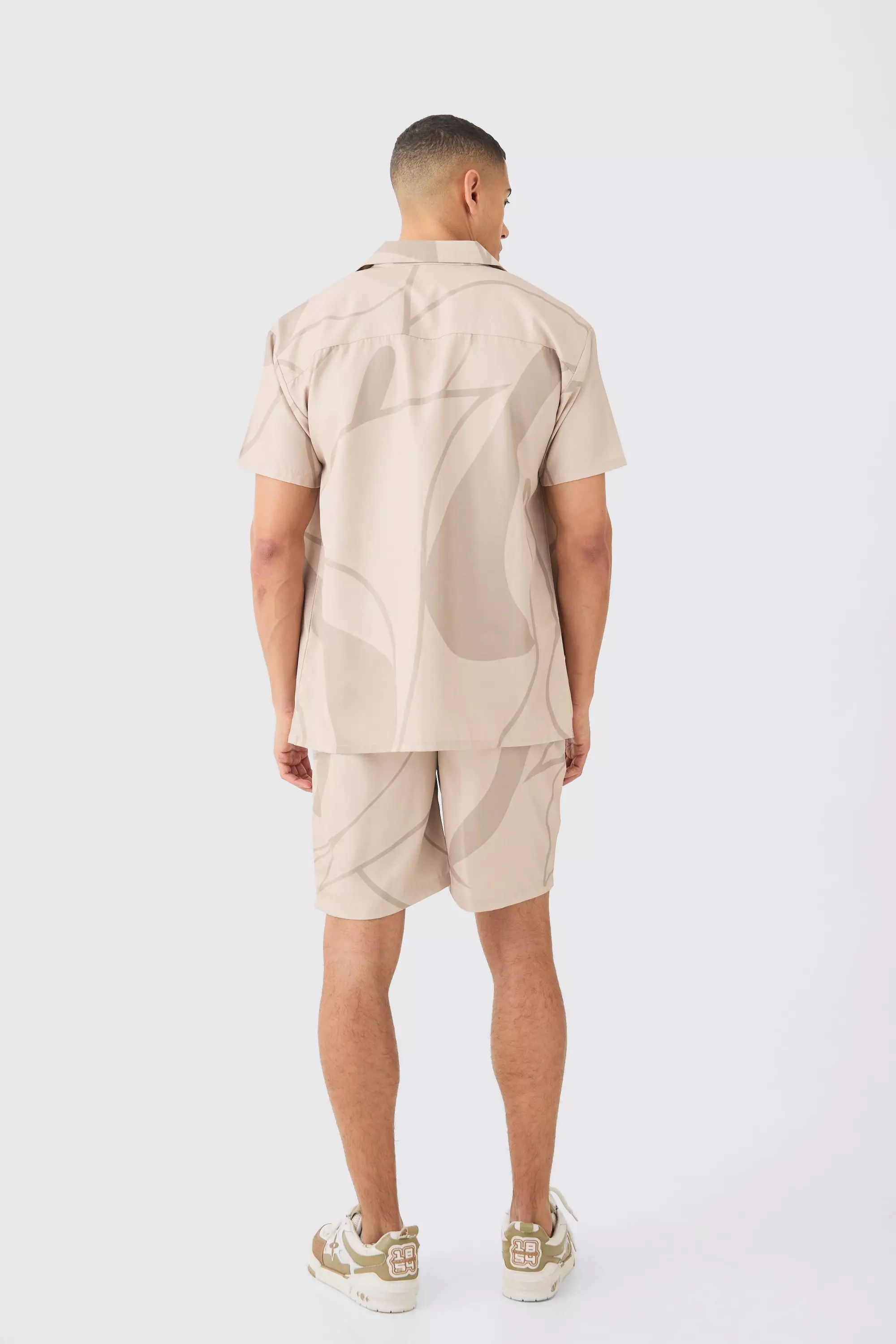Taupe Soft Twill Abstract Printed Tab Shirt And Short alternative image